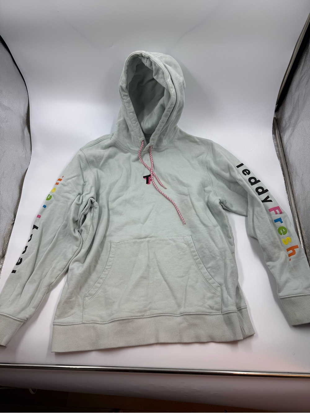 Teddy Fresh Tf Rainbow Spell Out Logo Hoodie Size Med Blue